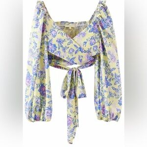 Strangers & Lovers Cottagecore Floral  Wrap Crop Top - Romantic, Peasant, Boho